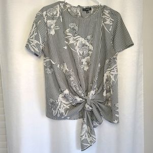 Black n While Front Tie Blouse